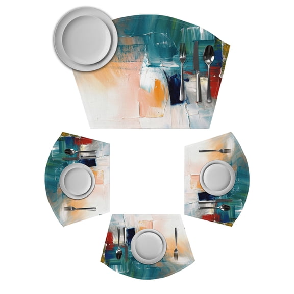 Colorful Ombre Round Table Placemats Set of 2 Wedge Placemats, Oil Painting Modern Graffiti Abstract Art Place Mats for Dining Table Set Washable Mats Kitchen Decor for Indoor Outdoor Wipe Clean