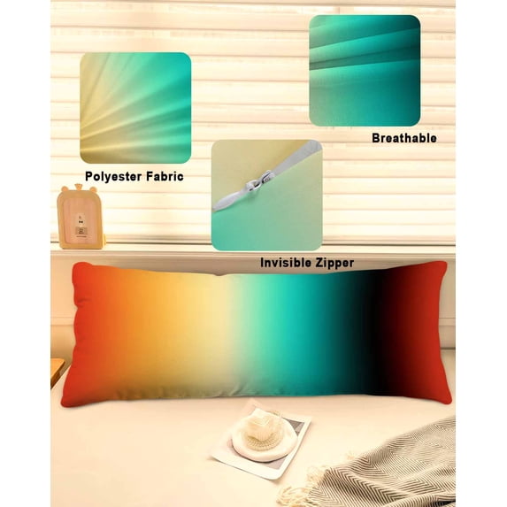 Colorful Ombre Throw Pillow Covers, Abstract Modern Art Aesthetics Soft Breathable Pillow Cases with Invisible Zipper for Sleeping, Long Body Pillowcases for Couch Bed Sofa Chair 20x60 Inches