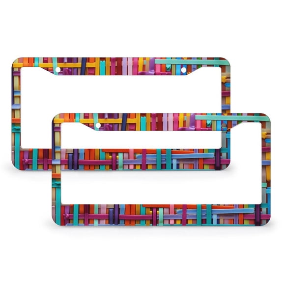 Colorful Orange, Green, And Blue Strips Modern Geometrics License Plate Cover 2 Pack Geometric Stripe Personalized License Plate Frame for US And CA 2 Hole Quality Aluminum License Plate Frame