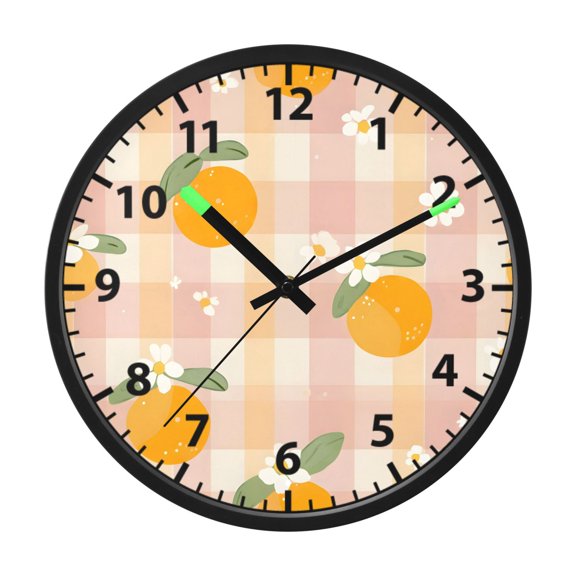 Colorful Orange Pattern Wall Clock 12 Inch Voice Activated Night Light Silent Non Ticking