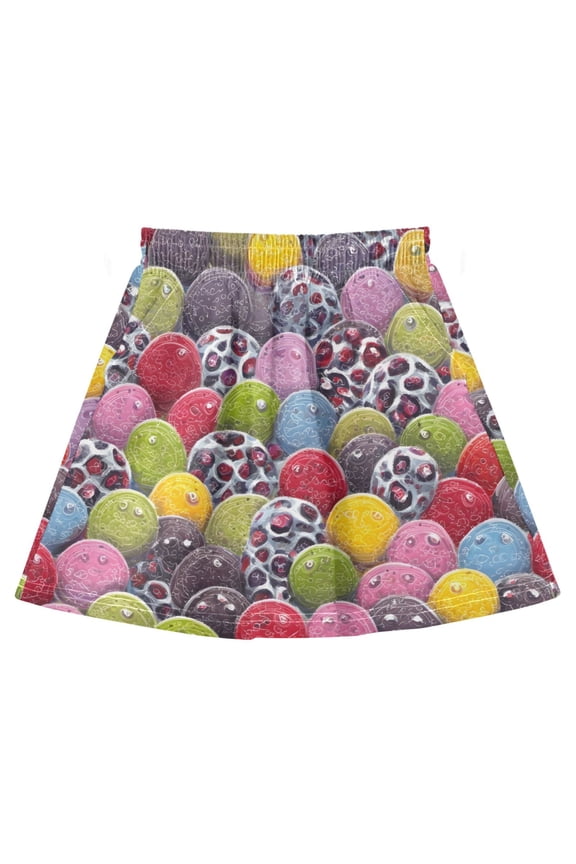 Colorful Orbs Pattern Cotton Skirt Built-in Liner Elastic A-Line Flared Skirt with Pockets