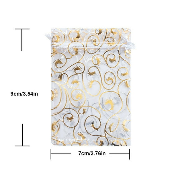 Colorful Organza Drawstring Bag with Gold Foil Heart Pattern, Gift Pouch