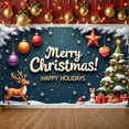 thumbnail image 1 of Colorful Ornaments Christmas Banner Christmas Tree Merry Christmas Banner Reindeer Design Snowflake Pattern Holiday Banner for Christmas Party Holiday Decoration Indoor Celebration, 1 of 8