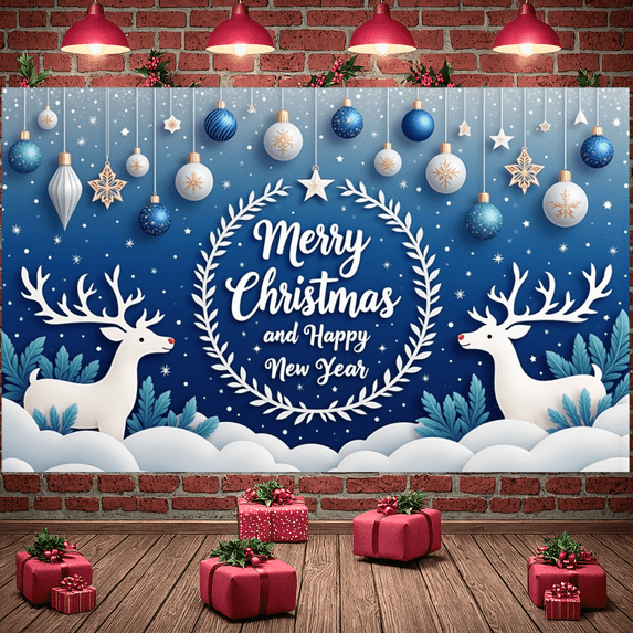 Colorful Ornaments Merry Christmas Banner Holiday Celebrations for Winter Parties Indoor Events Family Gatherings
