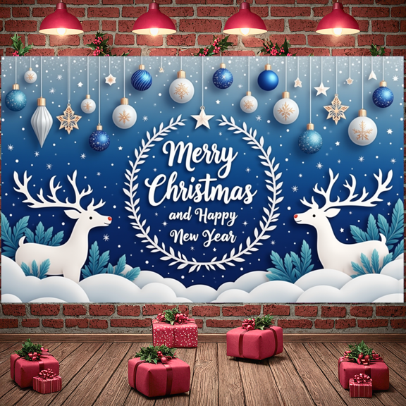 Colorful Ornaments Merry Christmas Banner Holiday Celebrations for Winter Parties Indoor Events Family Gatherings