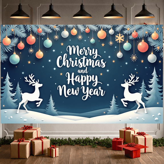 Colorful Ornaments Merry Christmas Banner Holiday Celebrations for Winter Parties Indoor Events Family Gatherings