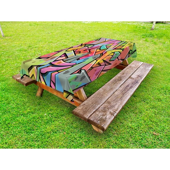 Colorful Outdoor Tablecloth, Abstract Grunge Arrows Graffiti Inspired Spray Paint Style Figures Illustration, Decorative Washable Fabric Picnic Tablecloth, 58 X 104 Inches, Multicolor, by Ambesonne