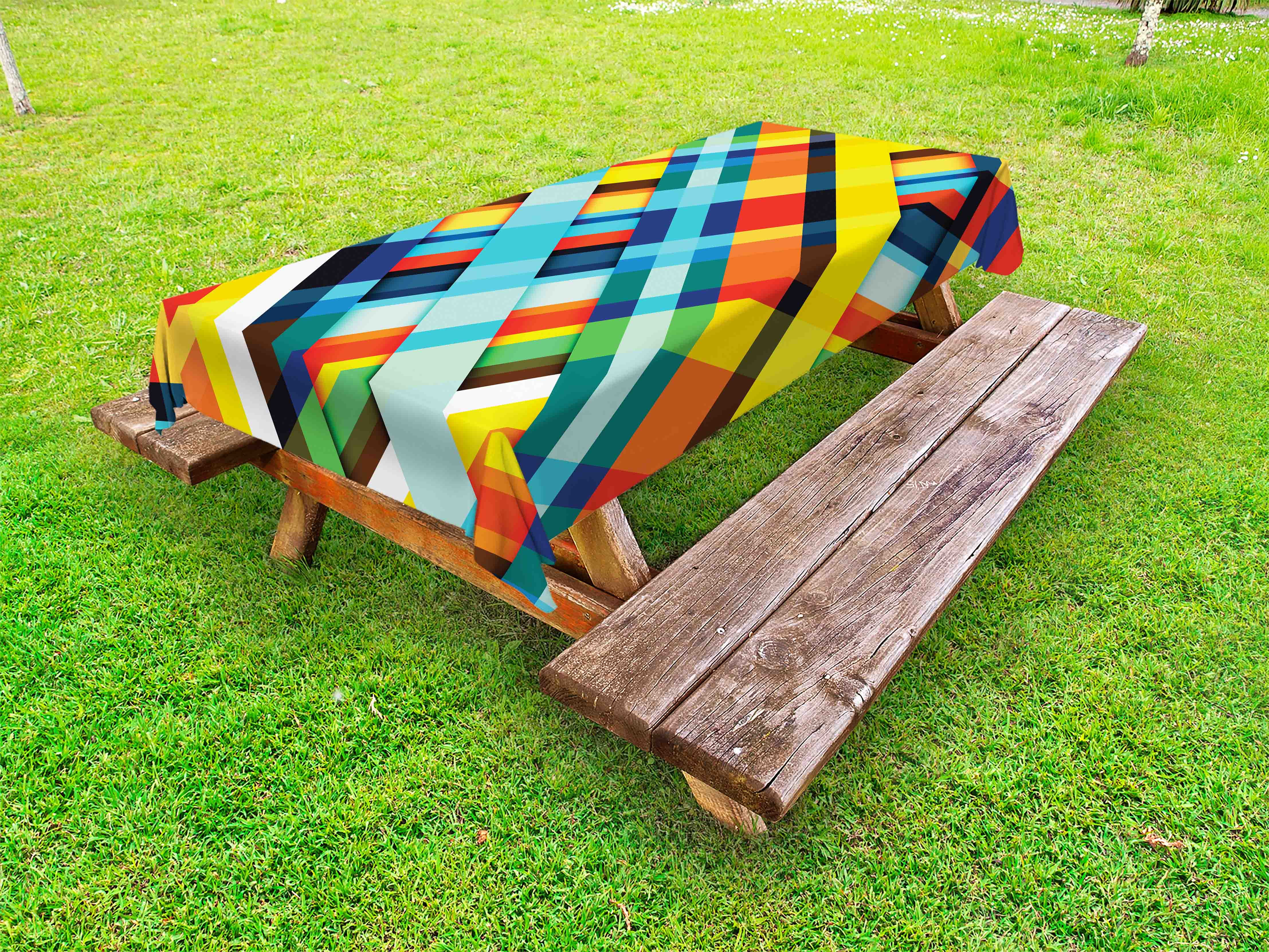 Colorful Outdoor Tablecloth, Vivid Colored Lines Stripes with Diagonal ...