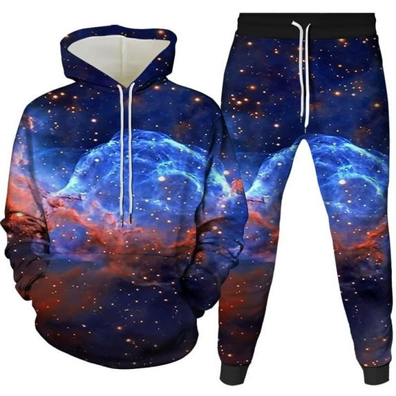 Colorful Outer Space Tracksuits 2 Piece Universe Nebula Print Outfit Sports Jogging Suits Sets Novelty Hooded Stars Hoodies & Jogging Pants