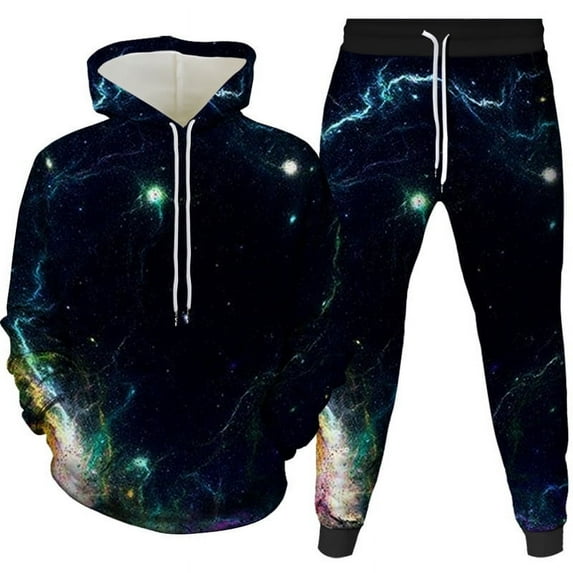 Colorful Outer Space Tracksuits 2 Piece Universe Nebula Print Outfit Sports Jogging Suits Sets Novelty Hooded  Stars Hoodies & Jogging Pants