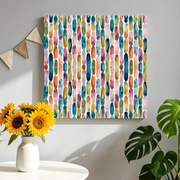 Colorful Oval Brushstrokes Canvas Wall Art, Modern Abstract Geometric Stripes Framed Canvas Wall Decor Picture Print Artwork Decorations for Living Room Office Ready to Hang 8" x 8"