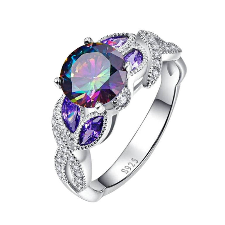 Women Fashion Ring Size 6-10 Punk Black Color Purple Diamond