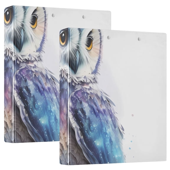 Colorful Owl 3 Ring Binders 1.5 inch Hardcover File Folders with Interior Pockets A4 Size Organizer for School Office Hospital Set of 2