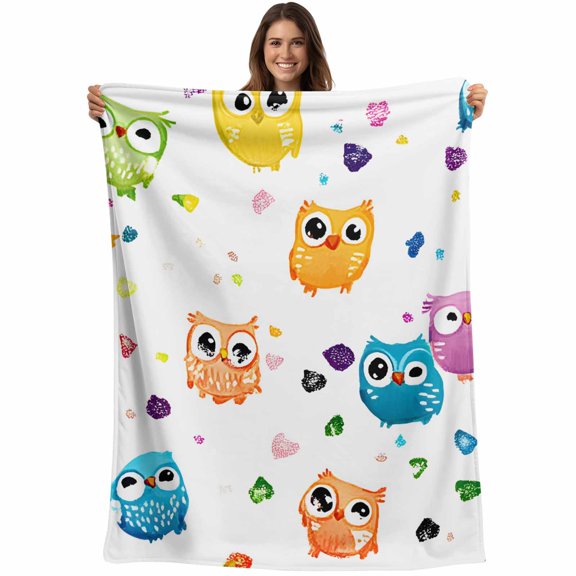 Colorful Owl Blanket Soft Cozy Warm Throw Blanket for Couch, Plush Fuzzy Flannel Fleece Blankets for Sofa, Abstract Art Animals Birds Bed Blankets Lightweight Gifts for Women, 30"x40"