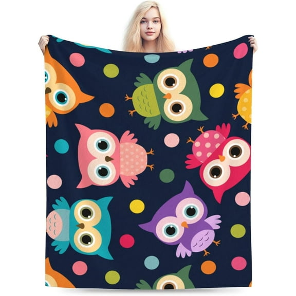 Colorful Owl Blankets,Cozy Flannel Flannel Blanket on for Home Bedroom Living Room Office Dorm, Soft Comfort Lightweight Throw Blankets for Adults and Kids 50x60 Inch