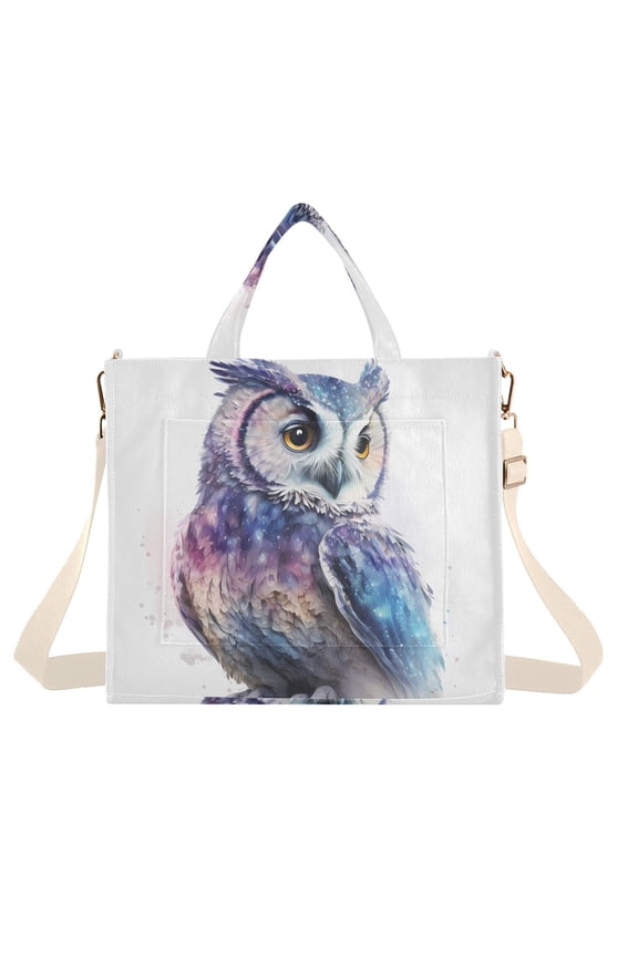 Colorful Owl Corduroy Tote Bag Handbag Large Messenger Bag Shoulder Crossbody Zipper Bag Purse