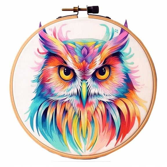 Colorful Owl DIY Stamped Cross Stitch Kits for Beginners Easy with Hoop 11CT Needlepoint Embroidery Counted Cross Stitch Kits Art Craft Wall Decor and Gift 35x35cm(4)