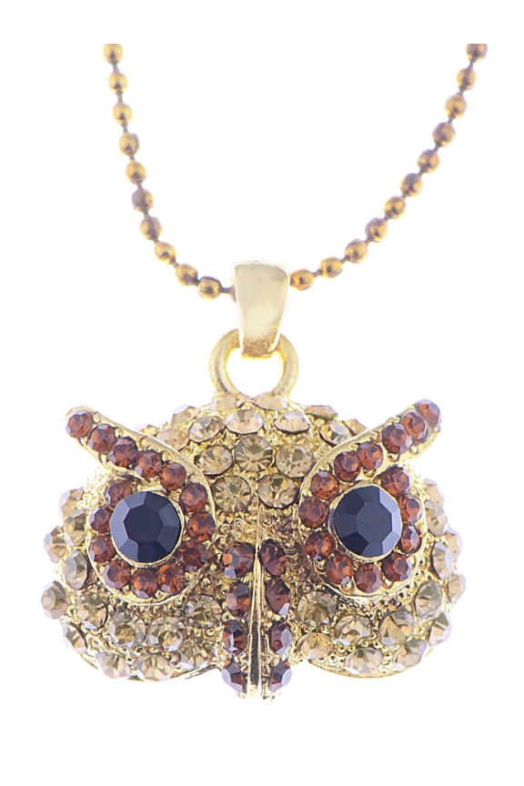 Colorful Owl Face Crystal Rhinestone Pendant Charm Statement Necklace