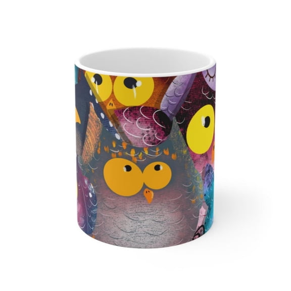 Colorful Owl Pattern Mug Ceramic Coffee Cup.