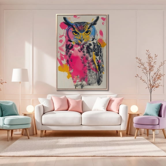 Colorful Owl Poster: Abstract Forest Bird Wall Art, Stretched Canvas Size 12x18