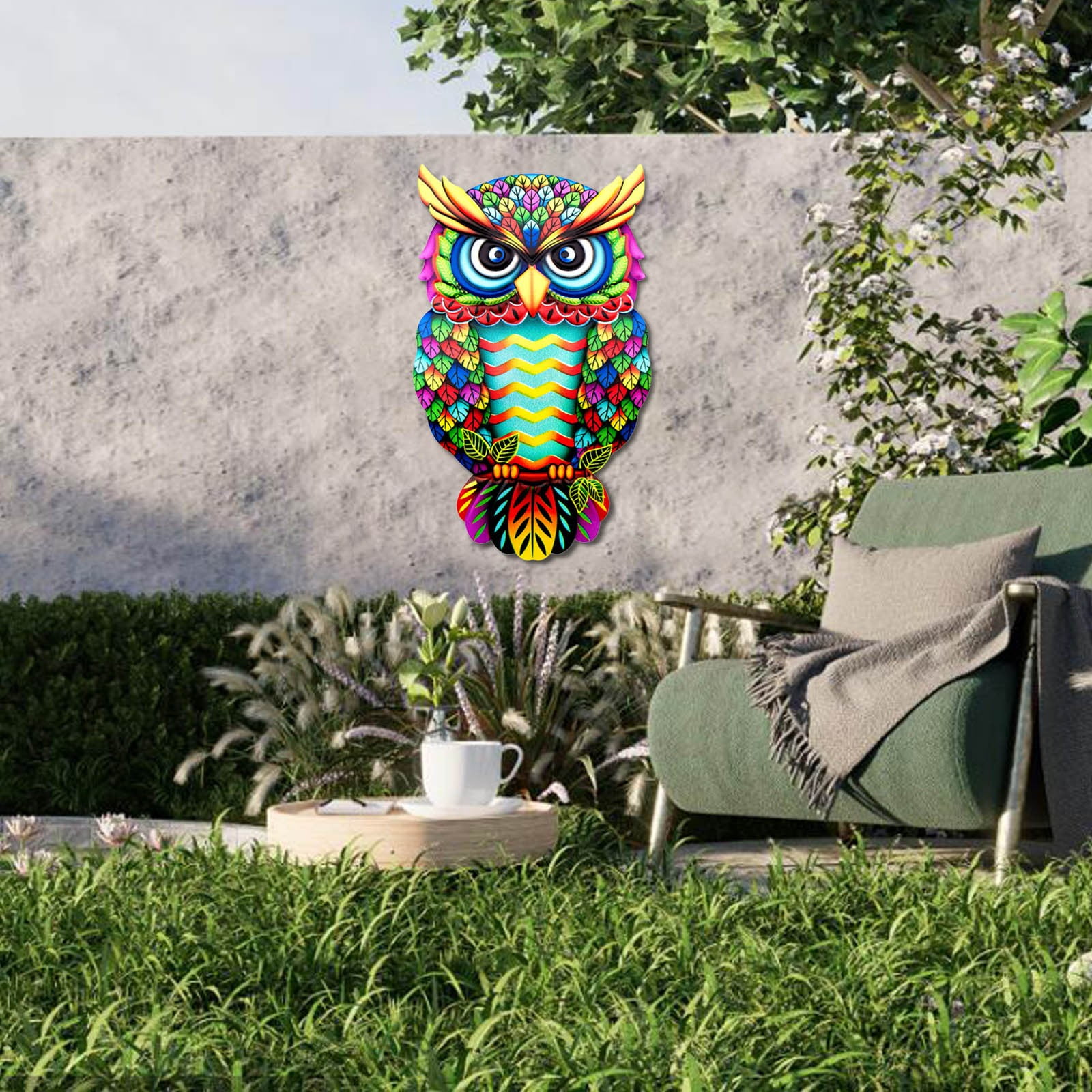 Colorful Owl Shaped Wall Mental Craft Home Decoration Wall Hanging