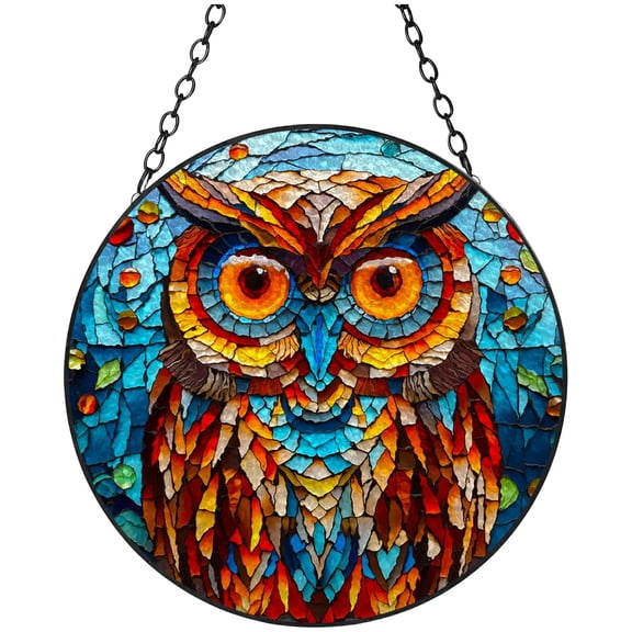 Colorful Owl Stained Glass Suncatcher Handmade Window Hangings Colored Glass Suncatcher Crafts Kits for Indoor Garden Christmas Decoration 16x16cm(1)