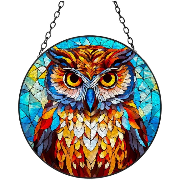 Colorful Owl Stained Glass Suncatcher Handmade Window Hangings Colored Glass Suncatcher Crafts Kits for Indoor Garden Christmas Decoration 16x16cm(5)