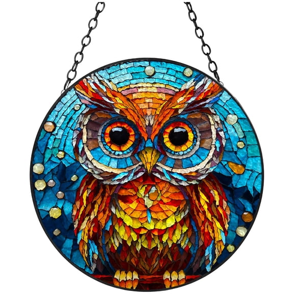 Colorful Owl Stained Glass Suncatcher Handmade Window Hangings Colored Glass Suncatcher Crafts Kits for Indoor Garden Christmas Decoration 16x16cm(6)