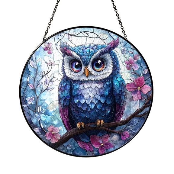 Colorful Owl Stained Glass Window Hanging Decorative