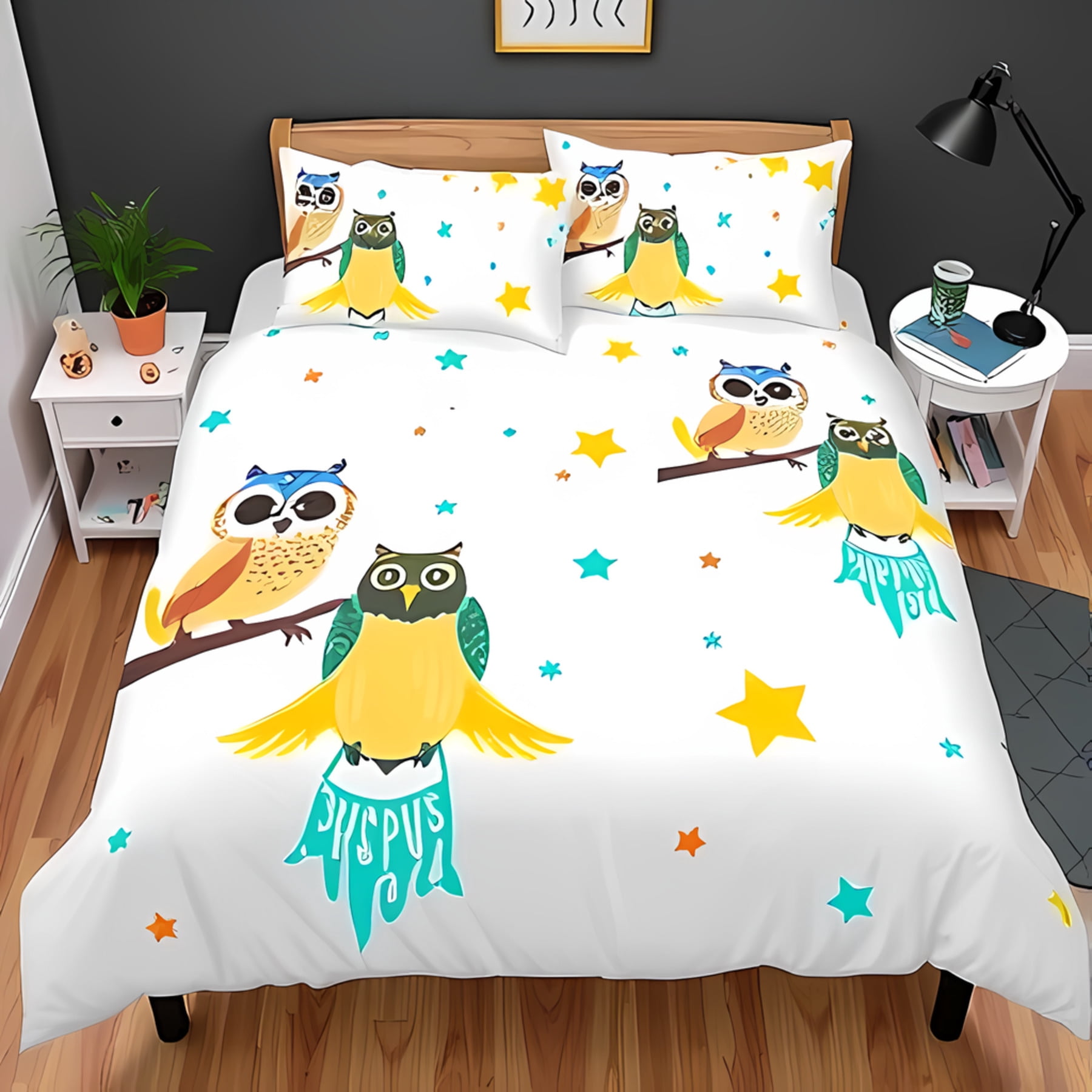 Colorful Owl Patchwork 3-Piece Quilted Bedding Set NCU0HY006