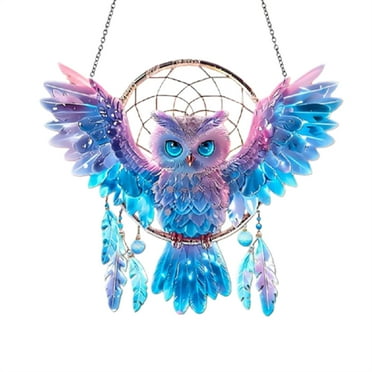 Colorful Owl Window Hanging, Colorful Owl Suncatchers for Windows Hanging, Handcrafted Acrylic Sun Catchers Indoor Window Panel for Home Decor