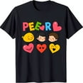 thumbnail image 1 of Colorful 'PEERL' Graphic Black T-Shirt with Cartoon Faces & Hearts, 1 of 5