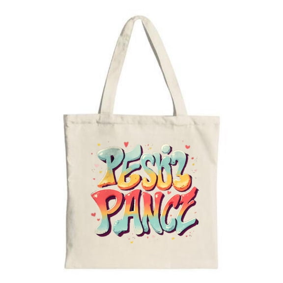 Colorful " PESIZ PANCZ " Tote Bag with heart and dot patterns perfect for shopping travel and parties Stylish and reusable