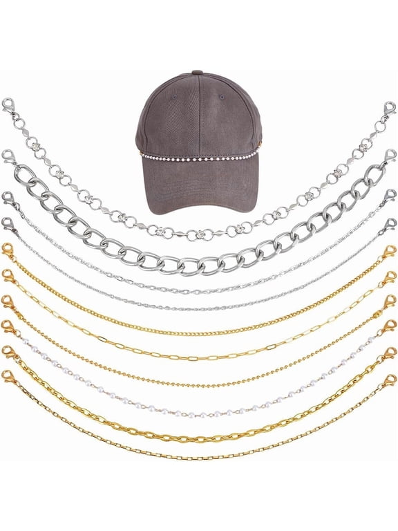 Colorful PH 10pcs Hat Chains for Trucker Hat 2 Colors Decorative Hat Chains Minimalism Cap Chains Metal Brass Chain for Women Men DIY Mesh Baseball Hat Accessories Decoration Golden/Platinum