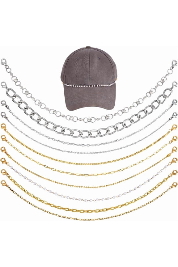 Colorful PH 10pcs Hat Chains for Trucker Hat 2 Colors Decorative Hat Chains Minimalism Cap Chains Metal Brass Chain for Women Men DIY Mesh Baseball Hat Accessories Decoration Golden/Platinum