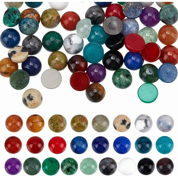 Colorful PH 50pcs 25 Styles Natural Stone Gems 4mm Gemstone Cabochons Half Round Flatback Cabochons Stones Colorful Quartz Stones Bead Gems for Earring Bracelet Jewelry Making DIY Crafts