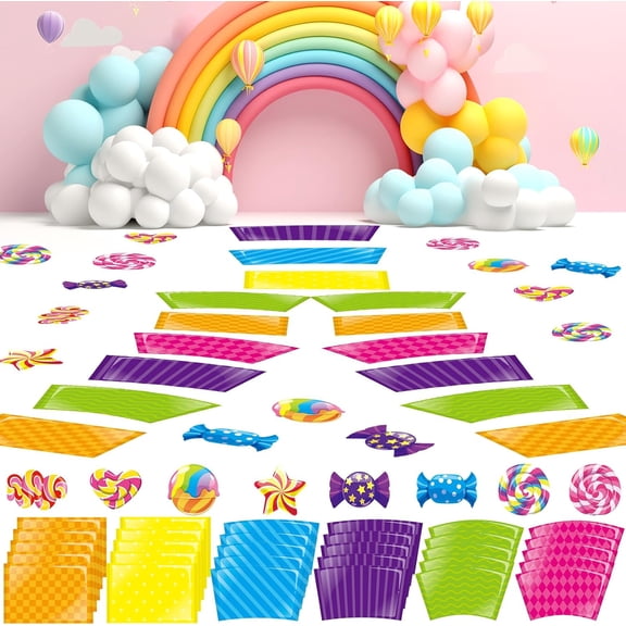 Colorful PVC Floor Stickers Candy Party Decorations Floor Decals Runner Hallway Rug Pathway Decor for Birthday Party Supplies Halloween Trunk or Treat Car Decorations