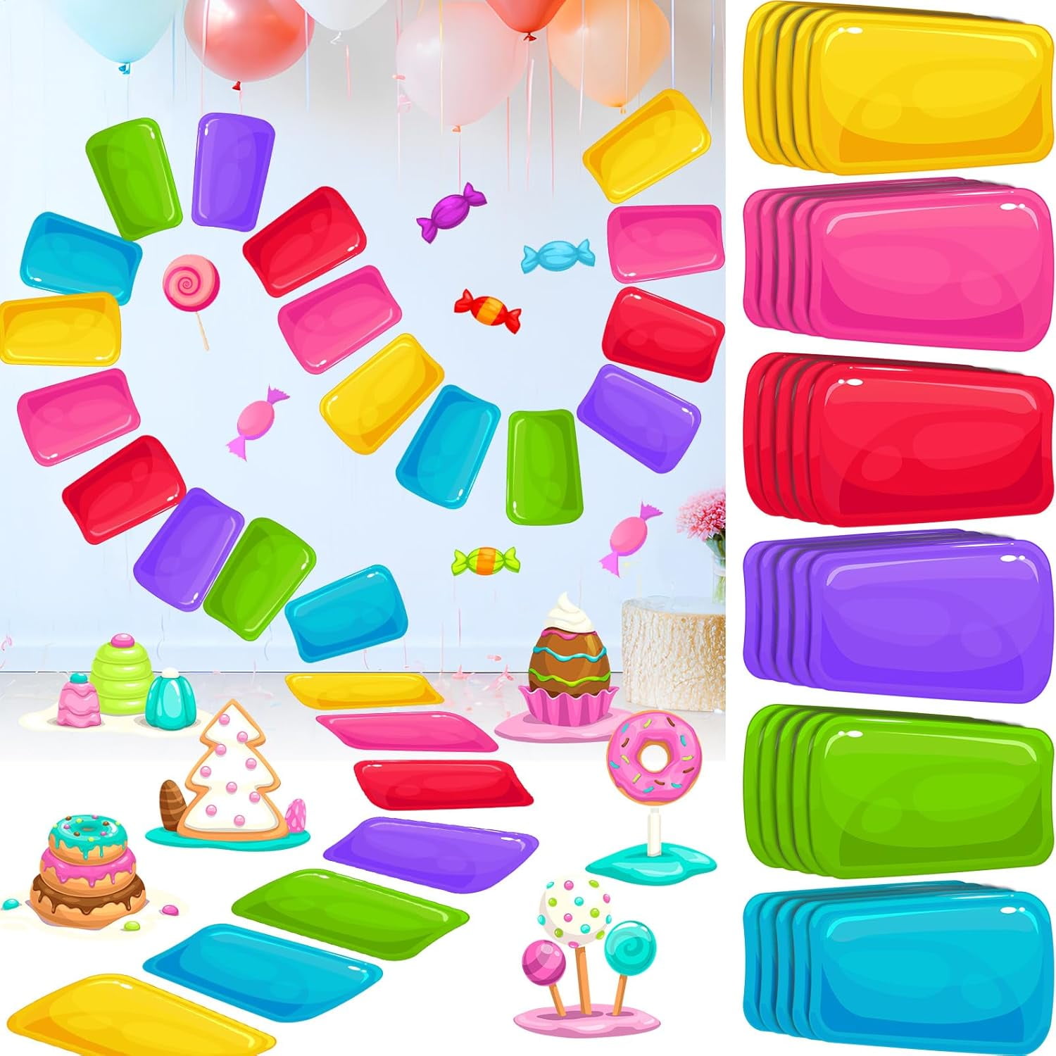 Colorful PVC Floor Stickers Candy Themed Floor Decals for Party Supplies Halloween Trunk or Treat Car Decorations
