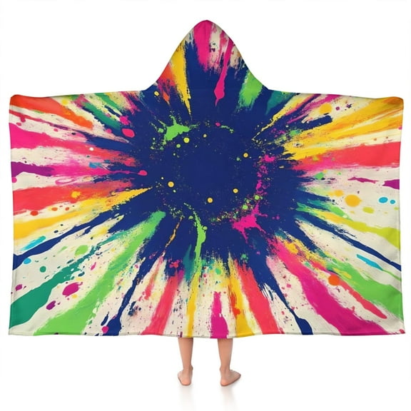 Colorful Paint Burst Pattern Hooded Bath Towel,50"x30" for Ages 3 To 12 Kids, Quick Dry Lightweight Soft Microfiber Hood Beach Towel Cover Up for Kids