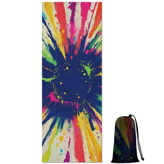 Colorful Paint Burst Pattern Hot Yoga Mat Towel Non Slip for Hot Yoga - Quick-Drying Yoga Mat Cover with 4 Corner Pockets with Travel Bag - Hot Yoga Towel Non Slip 74"x26"