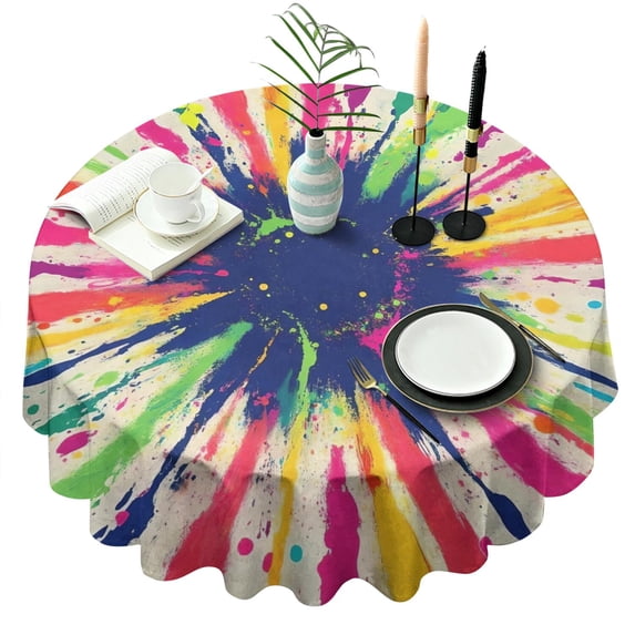 Colorful Paint Burst Pattern Round Tablecloth 60"x60",Wrinkle Wipeable Table Cloth for Kitchen Dining Room Picnic Patio Party