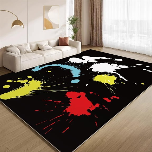 Colorful Paint Splash Area Rugs Abstract Graffiti Black Rugs Ultra Soft Non Slip Washable Low Pile Carpet for Gameroom Bedroom Living Room Playroom Home Decor 3ftx5ft