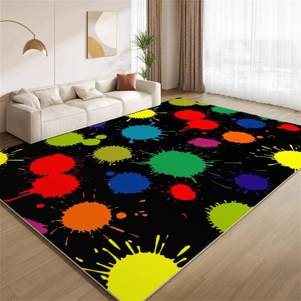 Color Saturated Rugs Colorful Paint Splash Area Rugs, Abstract Multicolor Carpet, Washable ...