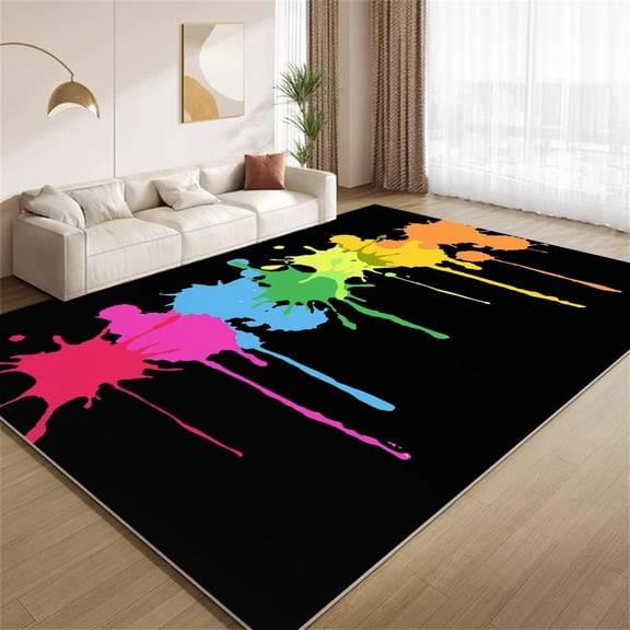 Colorful Paint Splash Area Rugs, Abstract Multicolor Graffiti Carpet, Non Slip Low Pile Washable Indoor Rug for Living Room Bedroom Gameroom Study Office Entrance Foyer 2x3ft