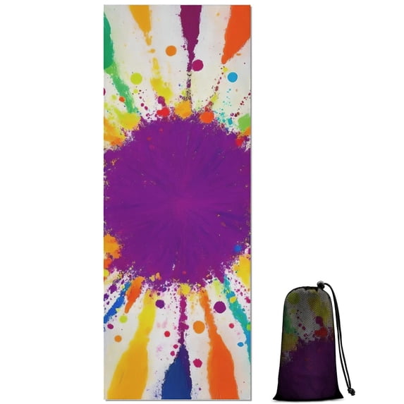 Colorful Paint Splash Burst Hot Yoga Mat Towel Non Slip for Hot Yoga - Quick-Drying Yoga Mat Cover with 4 Corner Pockets with Travel Bag - Hot Yoga Towel Non Slip Grip Moisture Wicking Sweat 70"x26"