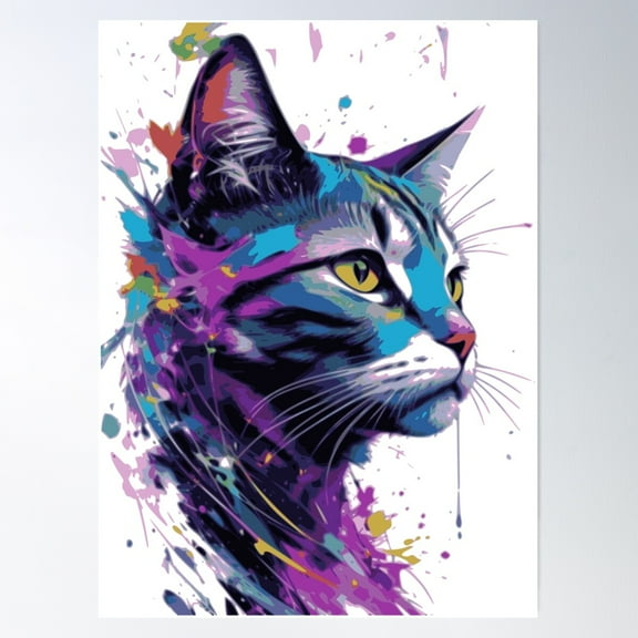Colorful Paint Splash Cat Print Poster Wall Art, Modern Wall Decor For Living Room Bedroom, 8x12 UNFRAMED