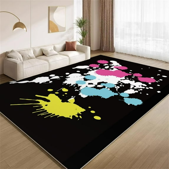 Colorful Paint Splash Rug 3x4ft Small Area Rugs Abstract Art Black Rugs ...