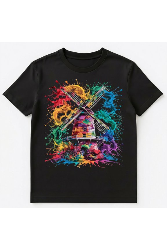 Colorful Paint Splash Windmill Art Graphic Unisex T-Shirt