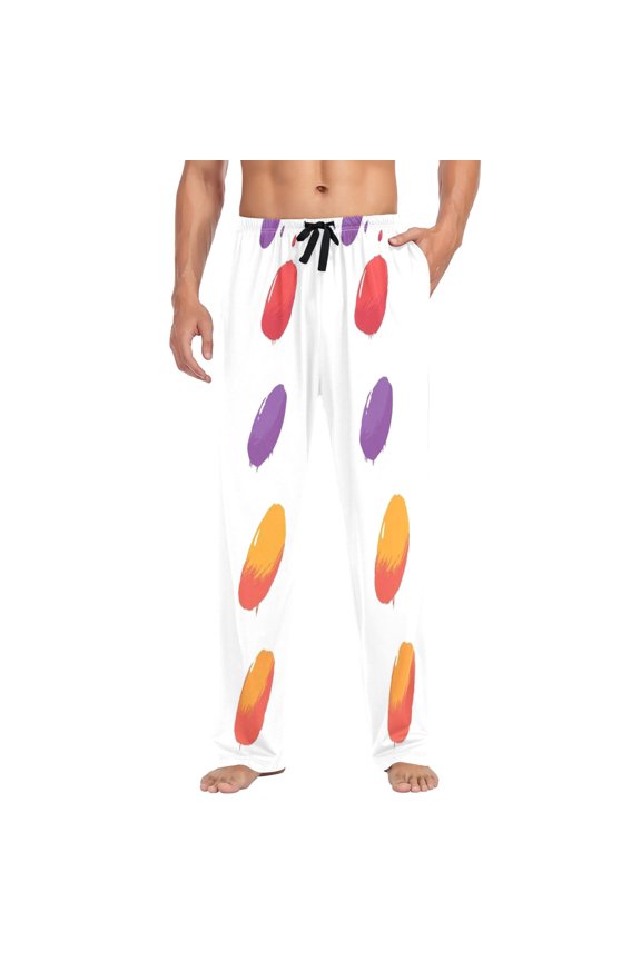 Colorful Paint Splashes Mens Cotton Pajama Pants Long Staple Lightweight Sleep Bottoms with Pockets Breathable