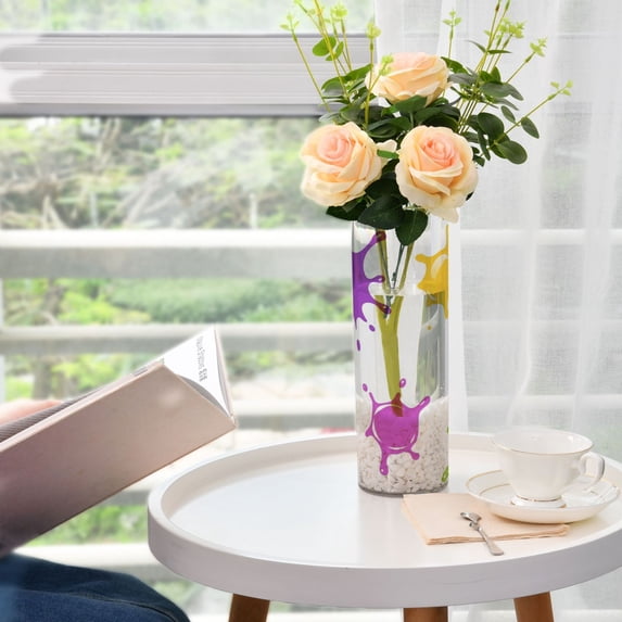 Colorful Paint Splashes Pattern Plastic Vase 11.8'' x 3.9'' Transparent Non Breakable Decorative for Family